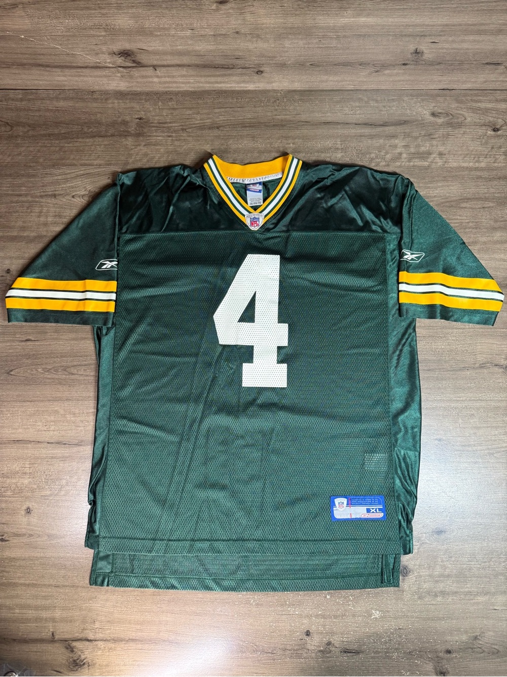 Reebok Green #4 Football Jersey with Yellow Trim